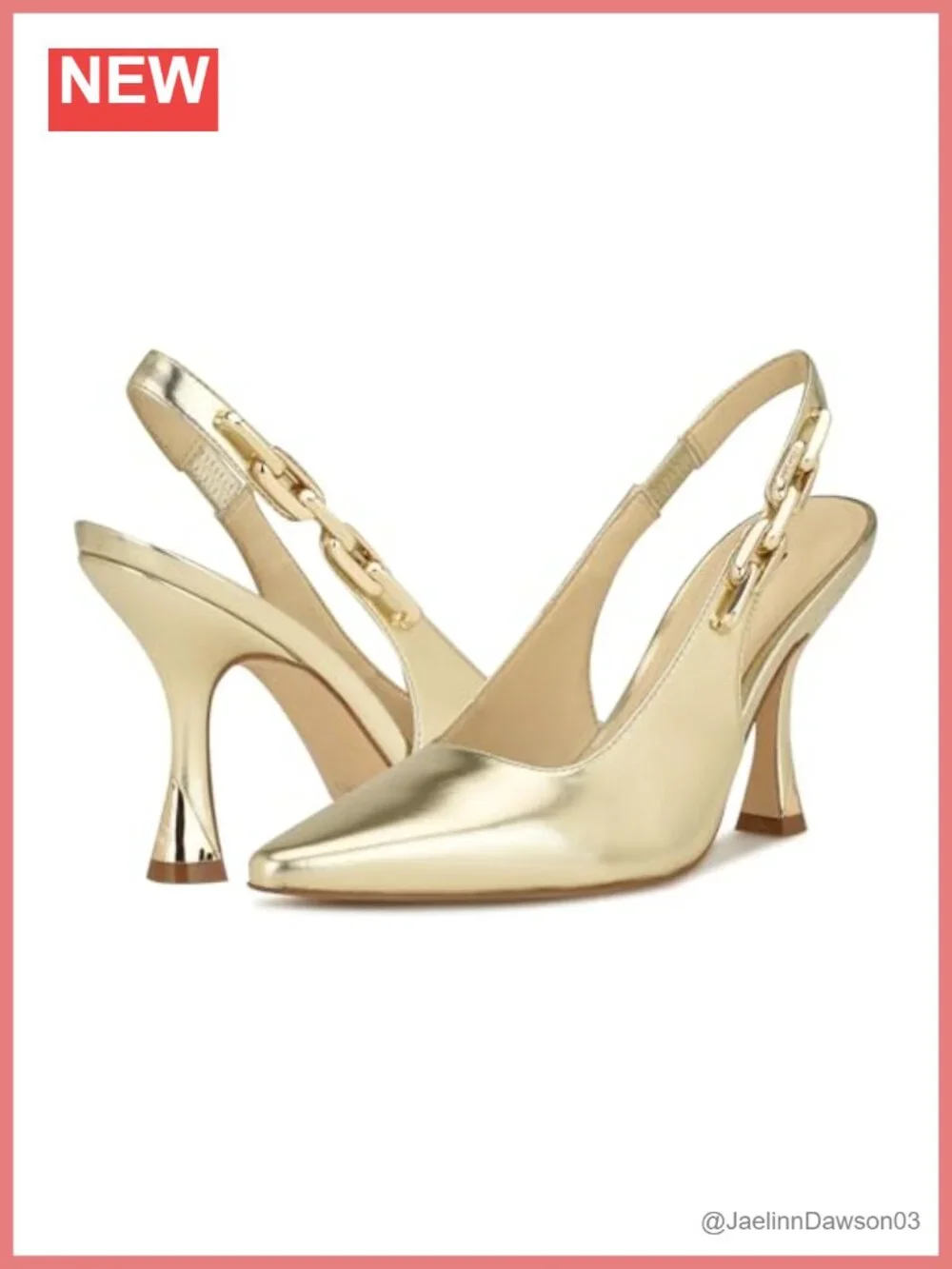 Nine West Veroni Womens Stiletto Heels Faux Leather Pointed Toe Gold Chain